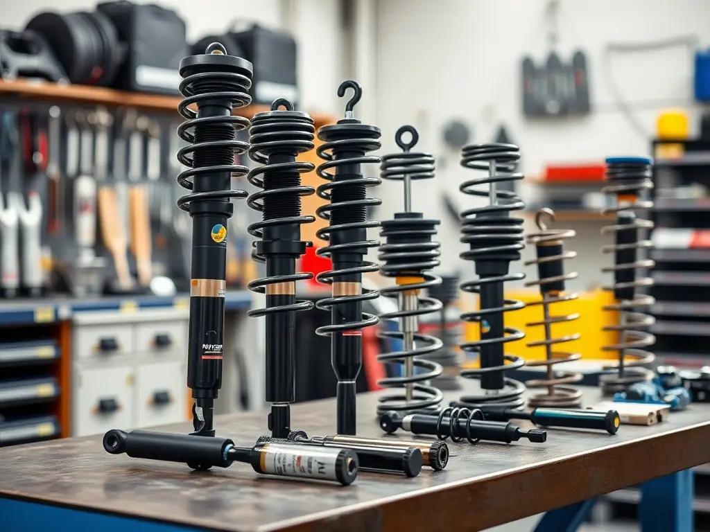 A detailed image of KYB Gas Shock Absorbers installed on a vehicle, highlighting their robust construction and metallic finish. The focus is on the shock absorbers' ability to absorb road shocks and provide a smooth, controlled ride.